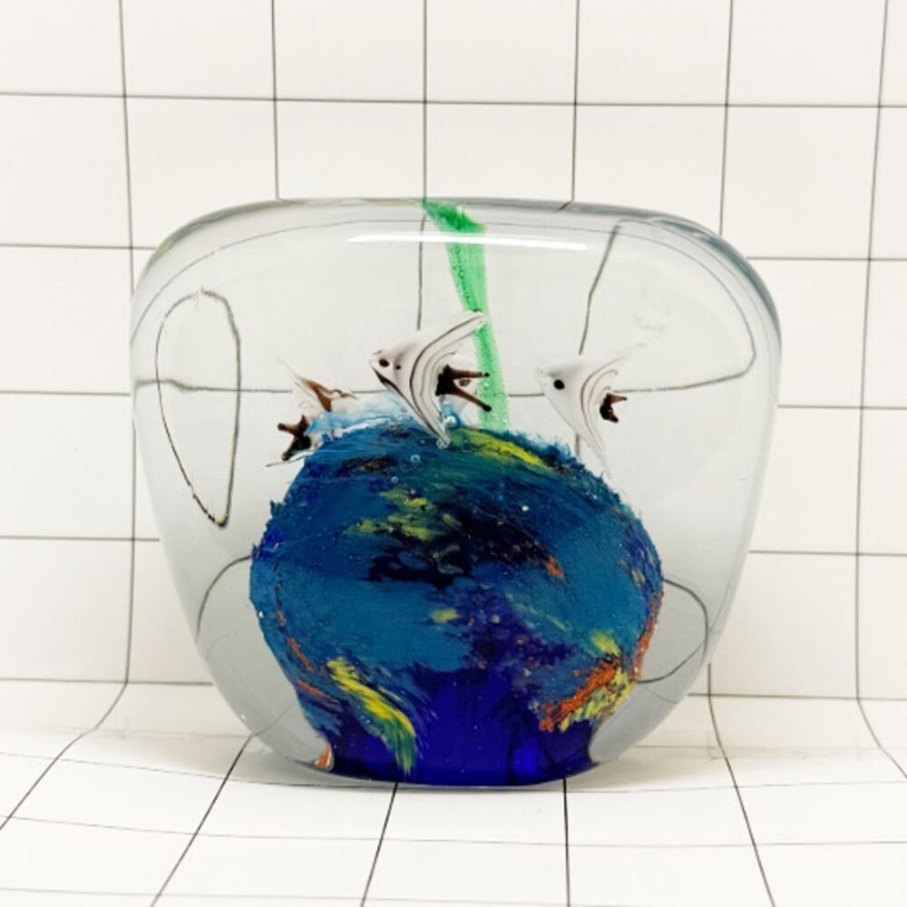 Murano Style Italian Art Glass Aquarium Paperweight Angel Fish 4” Vintage - Picture 4 of 8